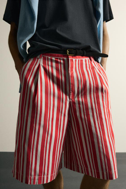 ZARA ШОРТЫ WIDE FIT В ПОЛОСКУ, КРАСНЫЙ