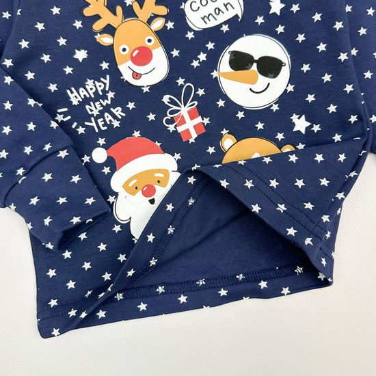 Пижама хлопковая Новогодняя, звезды на синем