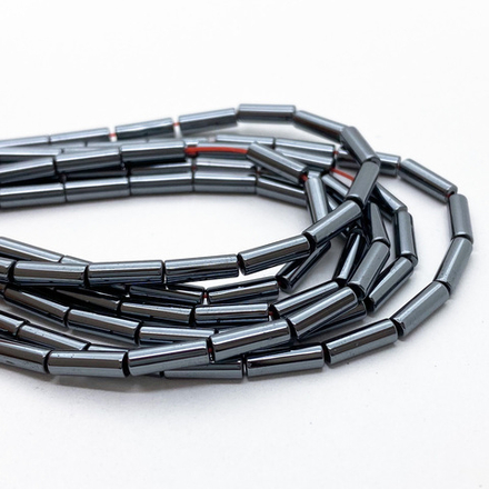 Гематит Трубочка бусины (имитация), цвет черный, размер около 9*3 мм, цена за отрезок 19 см (1/2 нити)