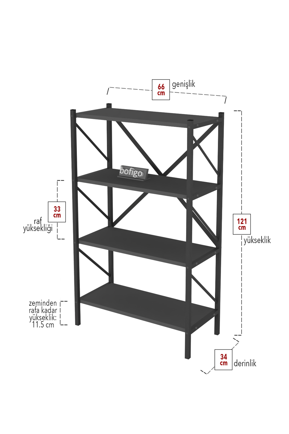 Стеллаж 4 полки 120х66 - антрацит
