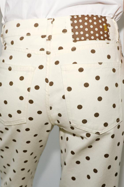 ZARA ДЖИНСЫ Z1975 МИНИ-КЛЕШ СО СРЕДНЕЙ ПОСАДКОЙ И В ГОРОШЕК, ЖЕЛТОВАТО-БЕЛЫЙ