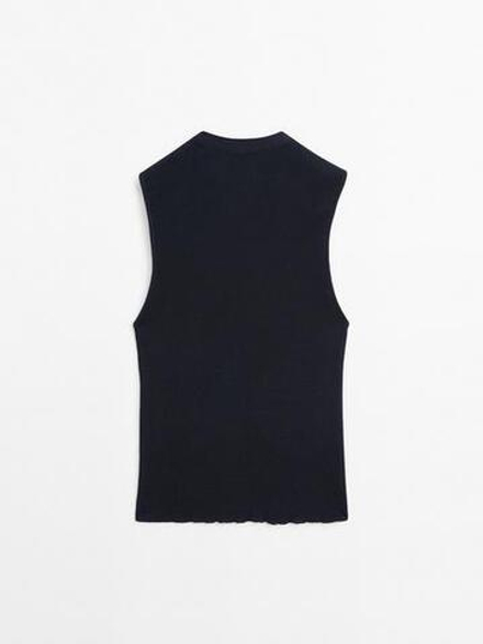 Massimo Dutti Топ в рубчик с воротником, темно-синий