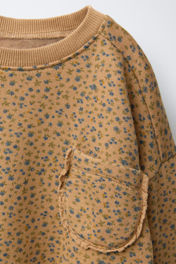 ZARA ТОЛСТОВКА С ЦВЕТОЧНЫМ ПРИНТОМ И КРУЖЕВНЫМ КАРМАНОМ, ОХРА