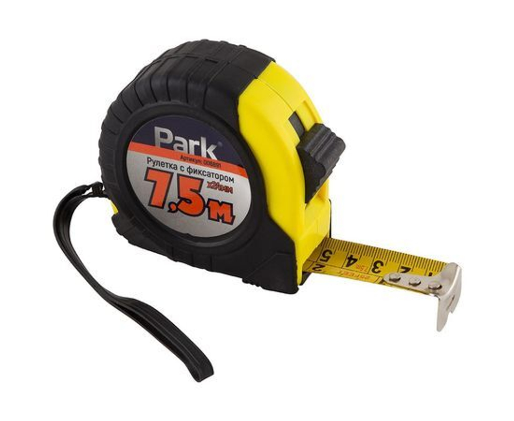 Рулетка измерительная строительная PARK / Парк 7.5м х 24мм ПВХ корпус пластиковый фиксатор / мерная лента сантиметр / строительный метр / измерительный инструмент (комплект из 3 шт)