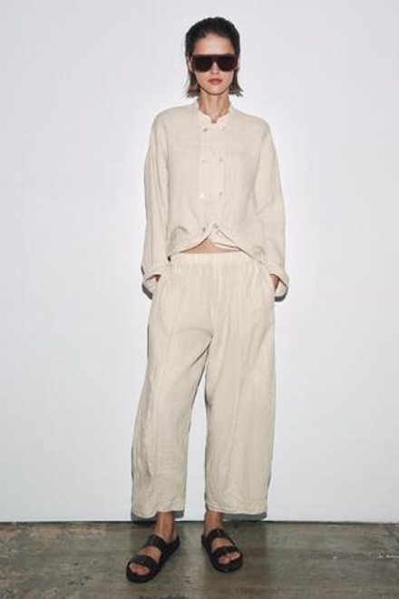 ZARA КУРТКА-РУБАШКА ИЗ 100% ЛЬНА — ZW COLLECTION, СВЕТЛО-БЕЖЕВЫЙ
