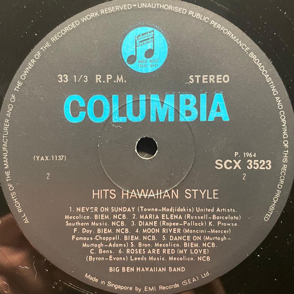 Big Ben Hawaiian Band ‎– Hits Hawaiian Style (Англия 1964г.)