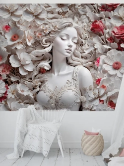 Объемные 3D Фотообои девушка и красные цветы