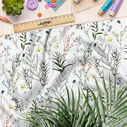 Ткань флис утончённые веточки с листвой