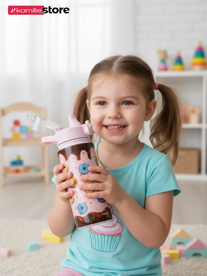 Термос детский 600 мл. с трубочкой Kamille KM 2164 с 3D рисунком