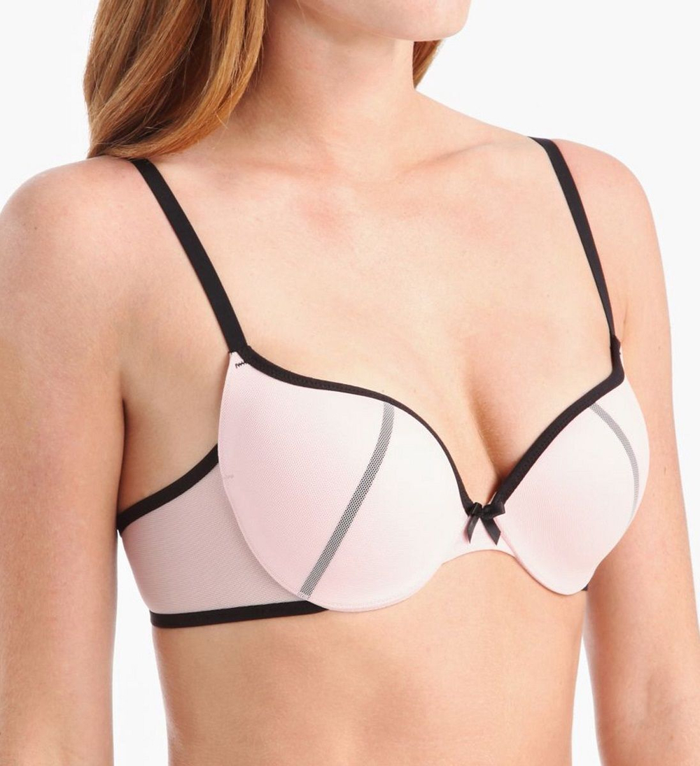 Персиковый бюстгальтер пуш-ап с сеткой поверх чашек (Размер: 75A) (Цвет: персиковый)