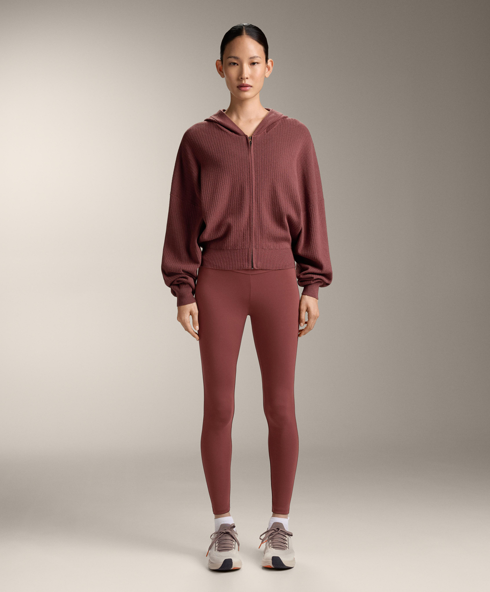 Oysho Вязаная куртка Rib с капюшоном, линялый махагон