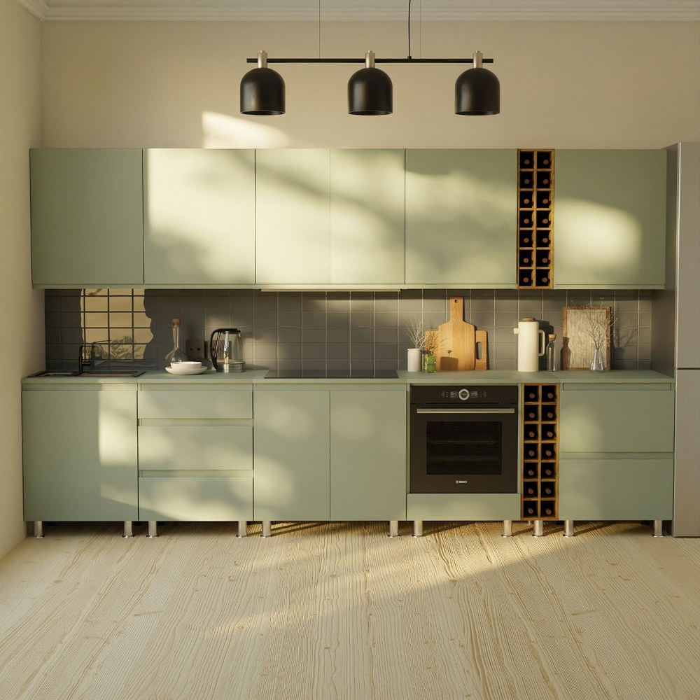 Шкаф кухонный навесной, 60х32х75, Малага, кухонный модуль с дверью, зеленый самшит, массив дуба, Dipriz