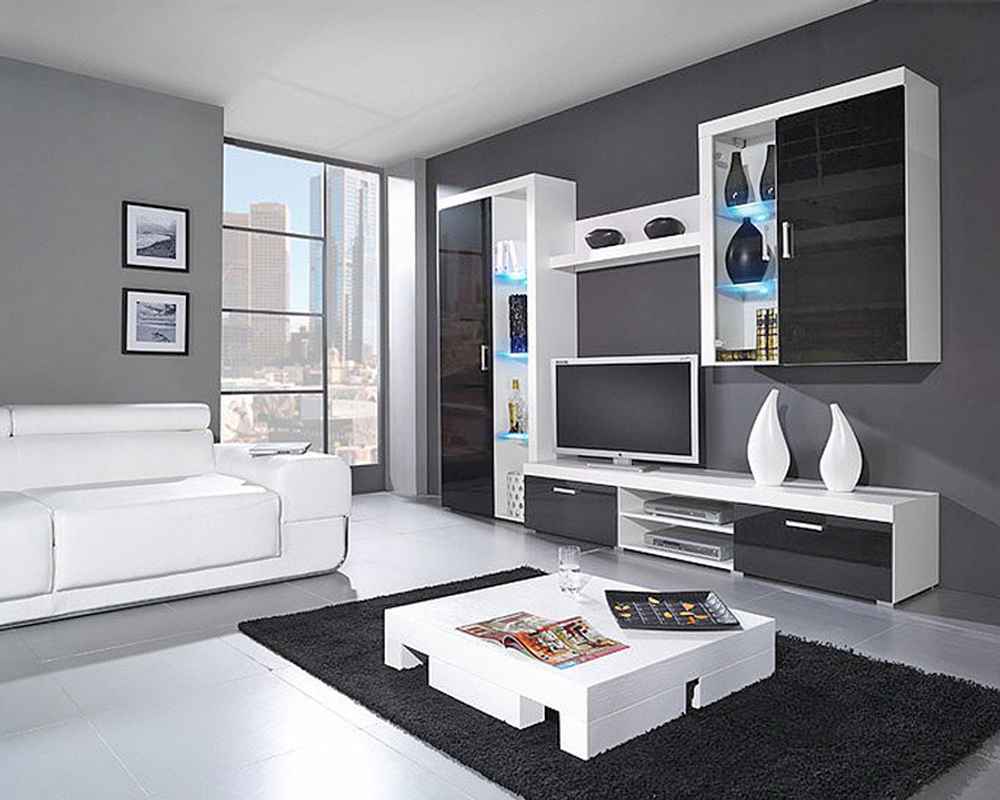 Гостиная Самба 3 МДФ (черная) / Белый Фасадный 0101 290*45*203 см, Черный, Белый Фасадный   Фиеста