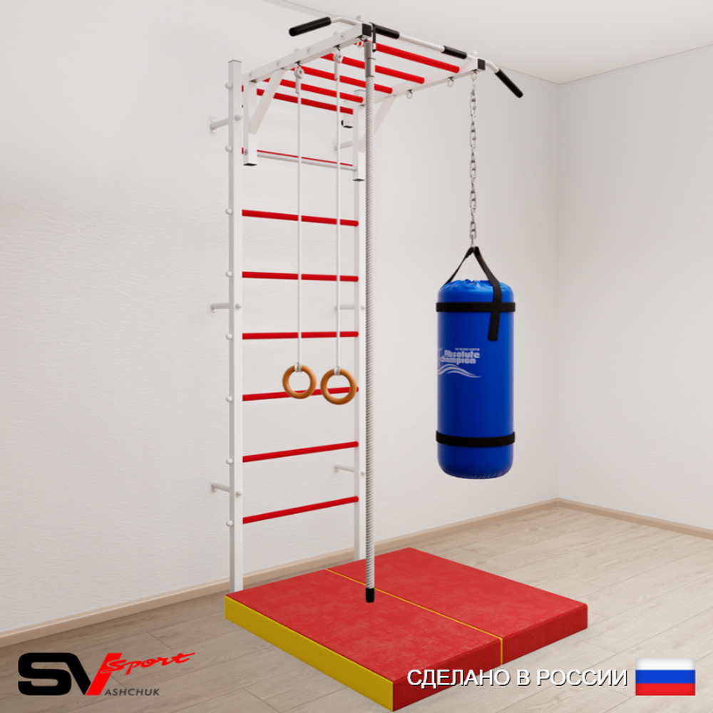 Шведская стенка Sv Sport усиленная 6336 (Турник рукоход/Канат/Кольца/Цепь/Мешок 22кг/Мат 1м)
