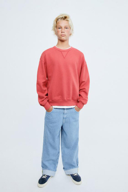 ZARA STORIESZ - ОДНОТОННАЯ ТОЛСТОВКА В РУБЧИК, ЯРКИЙ КРАСНЫЙ