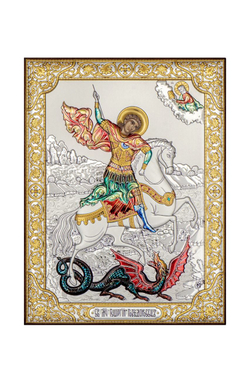 Георгий Победоносец, икона прямоугольная без рамки, красное дерево, эмаль 150х200