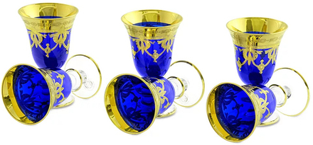 Migliore De Luxe Набор рюмок Dinastia Blu, хрусталь синий, декор золото 24К - 6шт