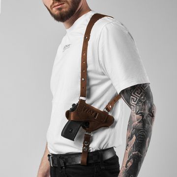 Кобура оперативная ПМ с запасным магазином, кожа Наполи, коричневая