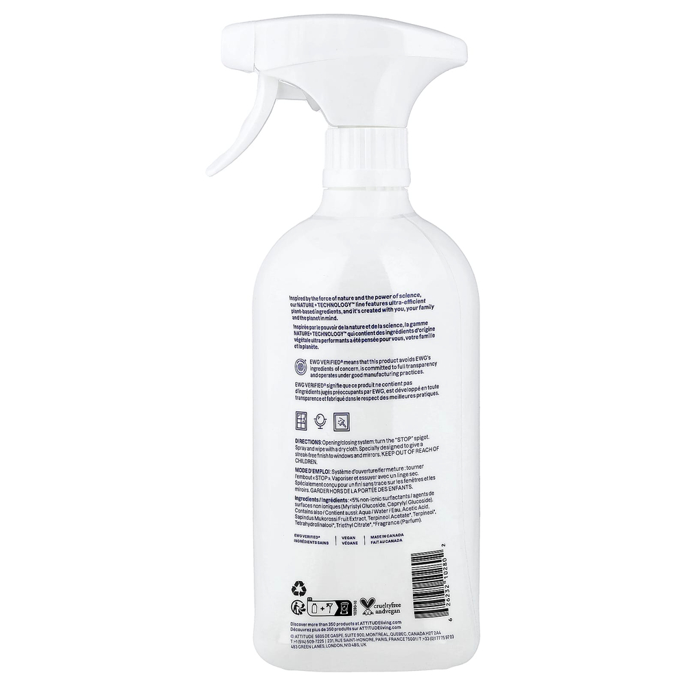 ATTITUDE, средство для чистки окон и зеркал, цитрусовый аромат, 800 мл (27,1 жидк. унции)