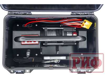 Лебёдка переносная РИФ 2500ASR c малой площадкой и проводами, синтетический трос (в защитном кейсе)