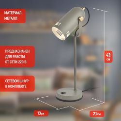 Настольный светильник ЭРА N-117-Е27-40W-GY серый