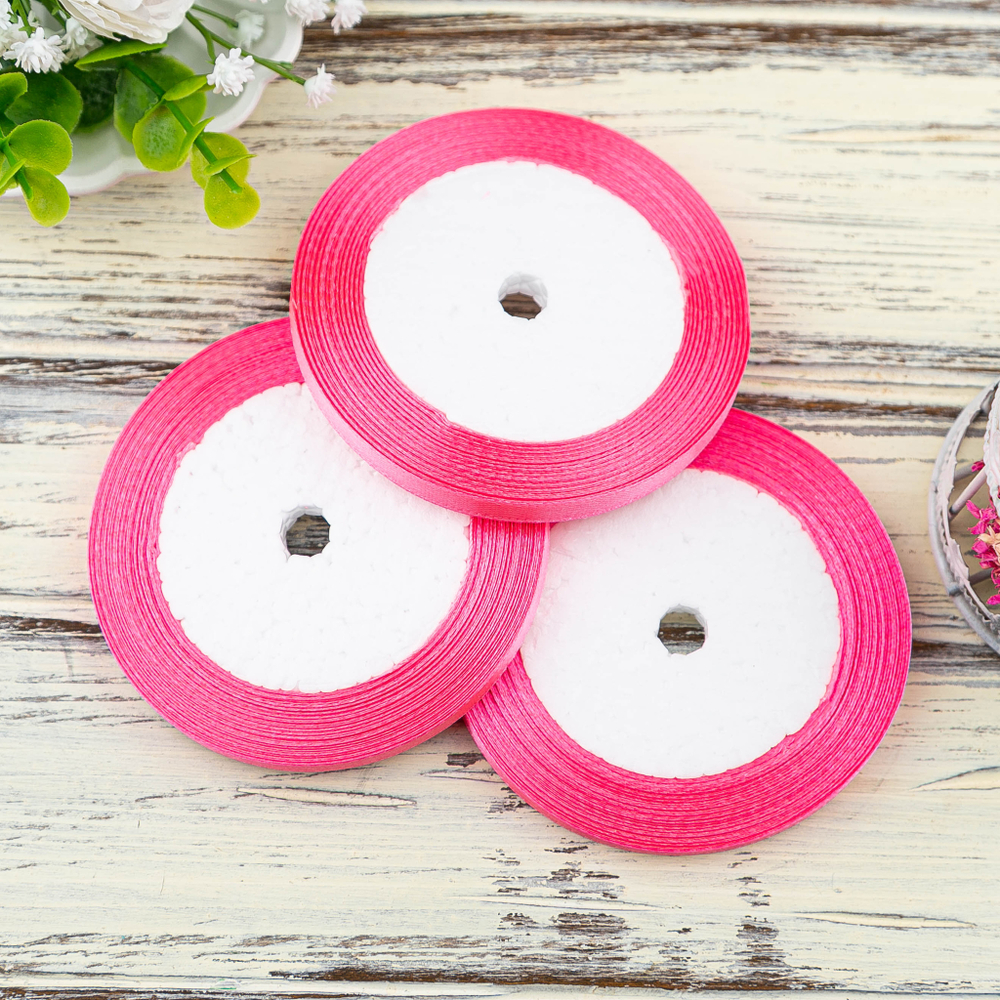 Лента атласная 6 мм (23 метра, цвет №5  ярко-розовый)