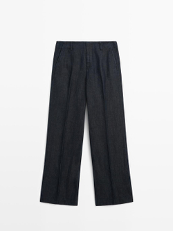 Massimo Dutti Брюки с широкими штанинами из льняной смеси, темно-синий
