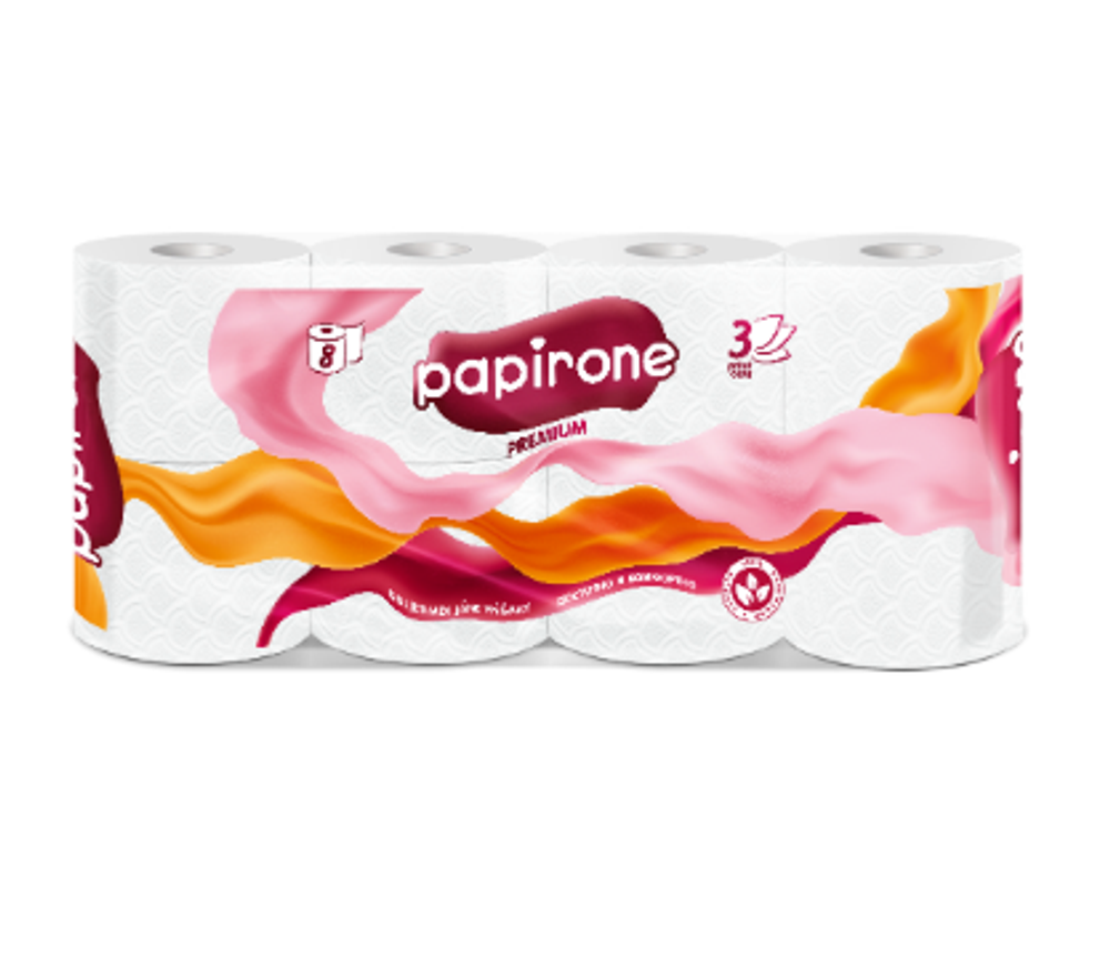 Туалетная бумага Papirone Premium 8 рулонов