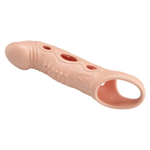 Телесная удлиняющая насадка с рельефом и вибрацией Brad - 21,3 см. (Цвет: телесный)