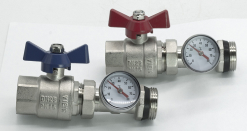 Кран шаровой с полусгоном и термометром  1" (ПРЯМОЙ)  ViEiR  (20/1пар)