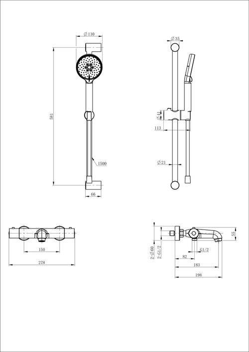 Смеситель для ванны с душевым гарнитуром и термостатом WONZON & WOGHAND, Черный матовый (WW-C2006-A-MB)
