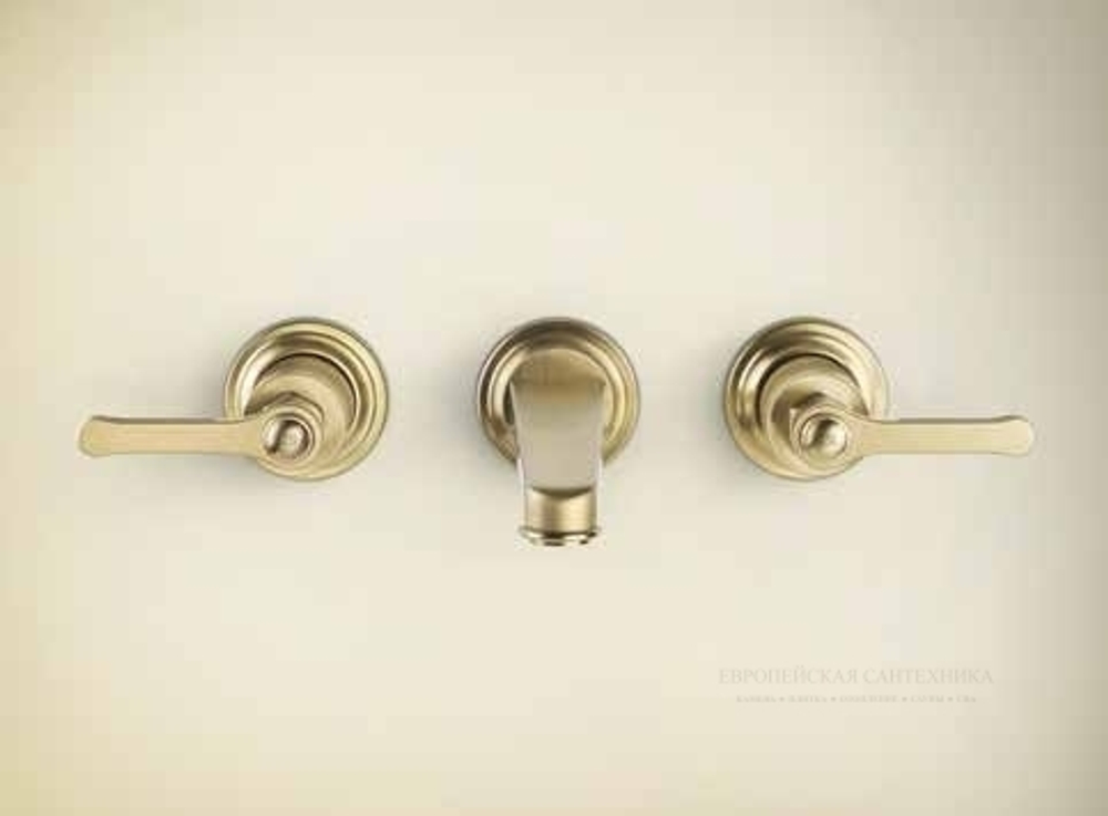 Смеситель для раковины Gessi Venti20, настенный, на 3 отверстия, без донного клапана, внешние части, цвет Brushed Brass PVD