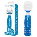 Голубо-белый жезловый мини-вибратор с кристаллами Mini Massager Neon Edition (Цвет: голубой с белым)