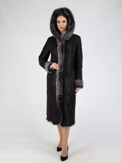 Дубленка зимняя натуральная с капюшоном длинная и теплая