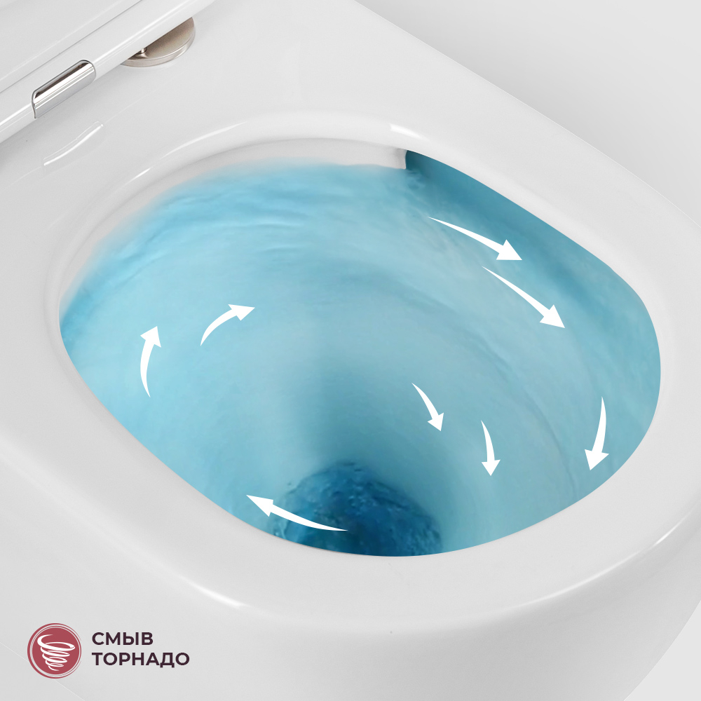 Унитаз удлинённый подвесной безободковый с сиденьем и смывом TORNADO Cezares RELAX-TOR CZR-3806-53-TH-TOR/SC