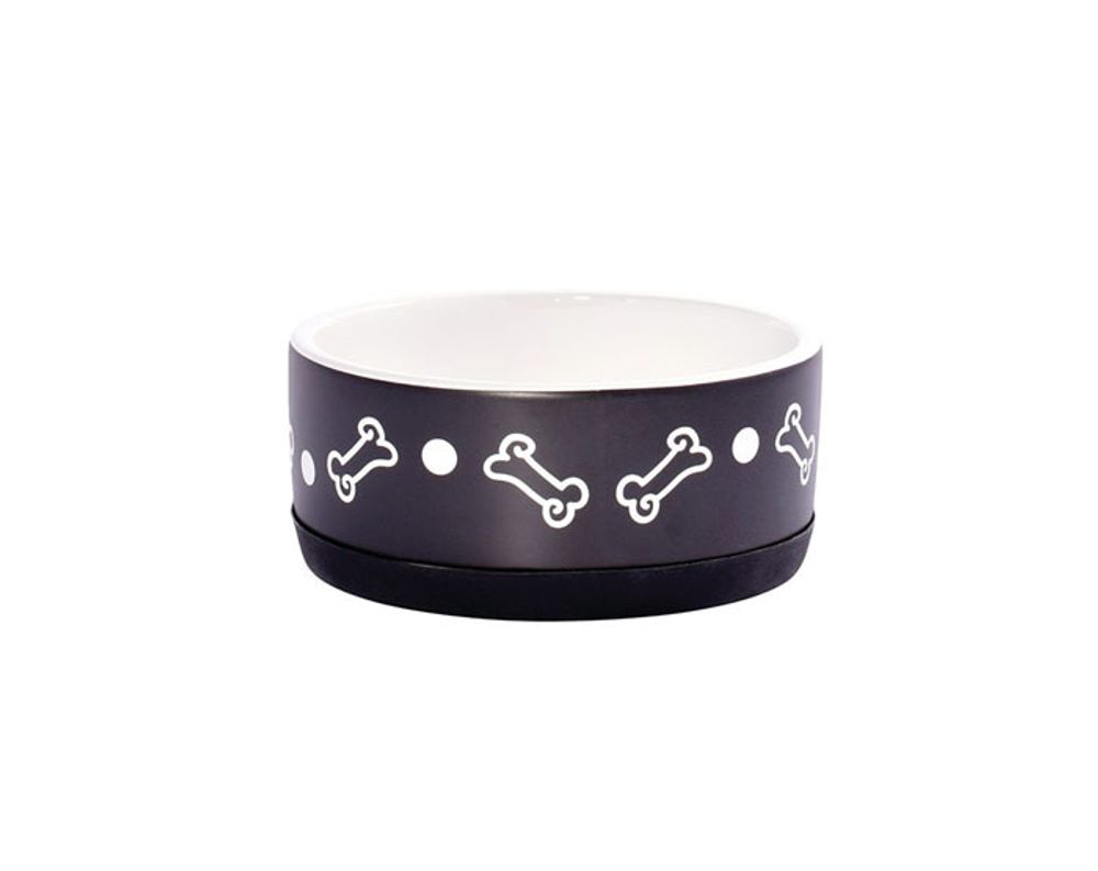 КерамикАрт миска керам. нескользящая для собак 400 мл черная с косточками (400 мл)