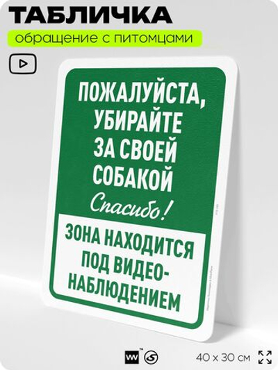 Табличка "Убирайте за своей собакой" на дверь и забор, для двора, дома, подъезда, 40х30 см, Silver Plane x Айдентика Технолоджи
