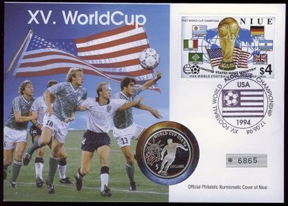 5 долларов Футбол Чемпионат мира США 1994 г. КПД 1991 г. Ниуэ Proof
