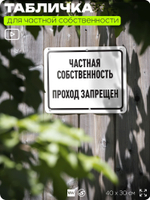 Табличка для частной территории "Частная собственность, проход запрещен", на дом, для участка, организаций, предупреждающая, 40х30 см, Silver Plane x Айдентика Технолоджи
