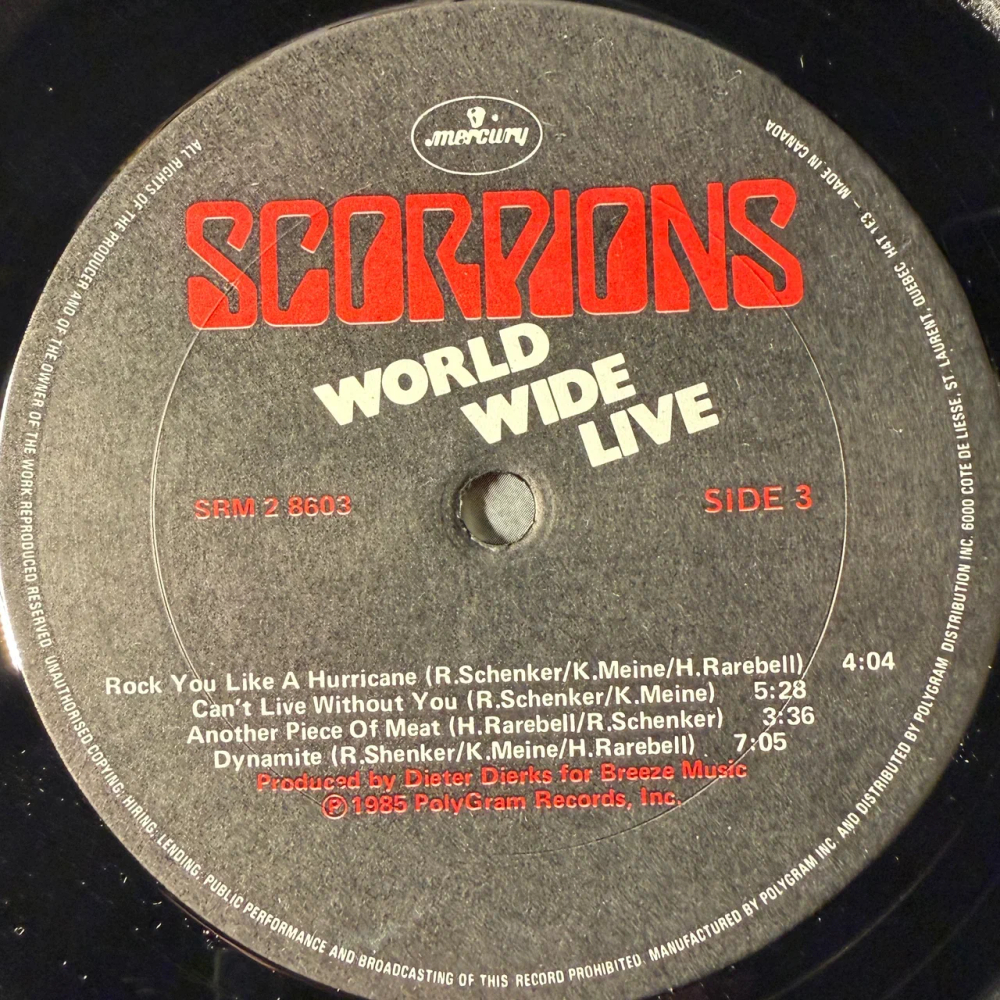 Scorpions ‎– World Wide Live 2LP (Канада 1985г.)Т