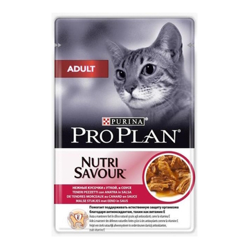 Влажный корм для кошек Pro Plan Adult кусочки в соусе с уткой, 85гр