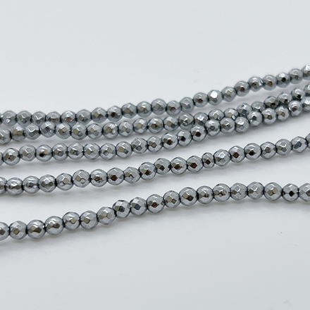 Гематит Шар граненый бусины (имитация), цвет серебристый, размер 3 мм, цена за нить 38 см