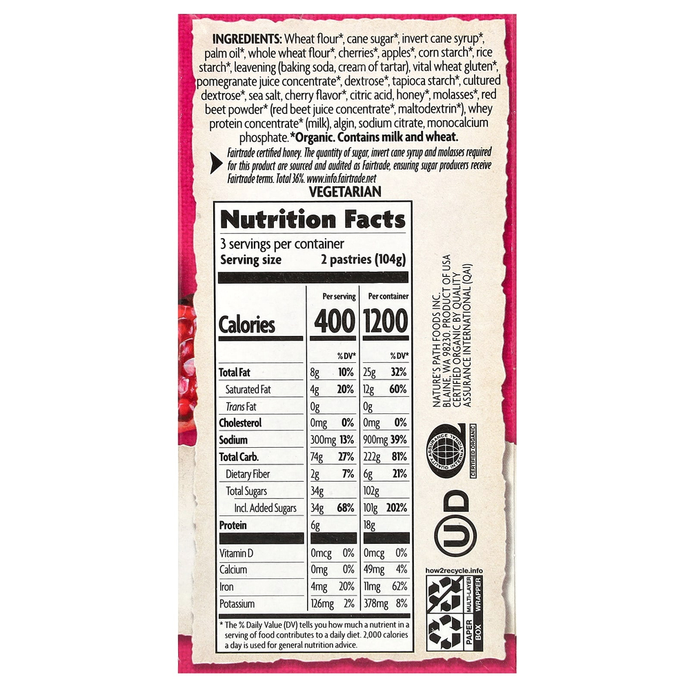 Nature's Path, органическое печенье с начинкой, для разогревания в тостере, вишня и гранат в глазури, 6 шт., 312 г (11 унций)