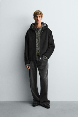 ZARA КУРТКА-РУБАШКА С КАПЮШОНОМ, ЧЕРНЫЙ