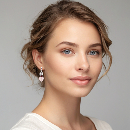 Серьги с розовым кварцем сердечки