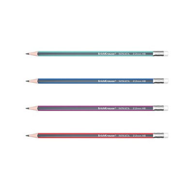 Набор чернографитных карандашей с ластиком 4 штуки ErichKrause Sonata, HB, грифель d=2.2 мм, дерево, трехгранные в блистере, микс