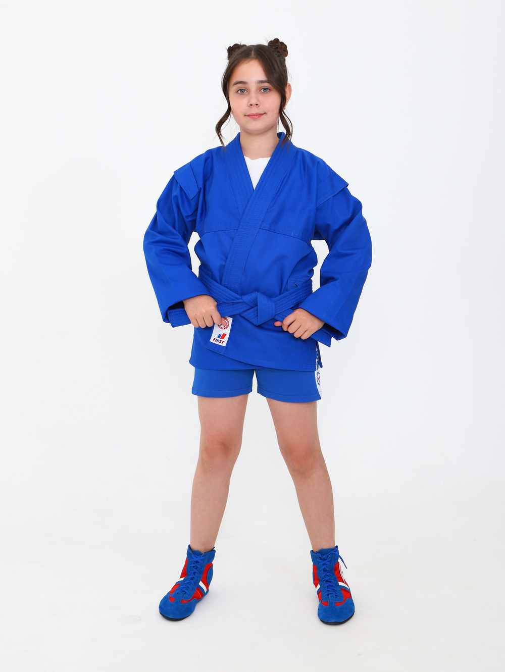 Куртка для САМБО с поясом облегченная плотность 280г/м2 100% хл. с подкладкой синяя