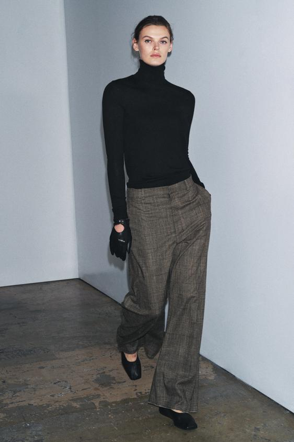 ZARA БРЮКИ BALLOON В КЛЕТКУ С ШЕРСТЬЮ ZW COLLECTION, КОРИЧНЕВЫЙ МЕЛАНЖ