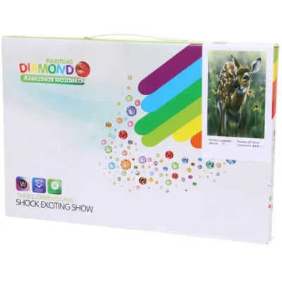 Алмазная мозаика на подрамнике с полным заполнением «МИР ЯРКИХ КРАСОК», олененок Бэмби, 20*30 см