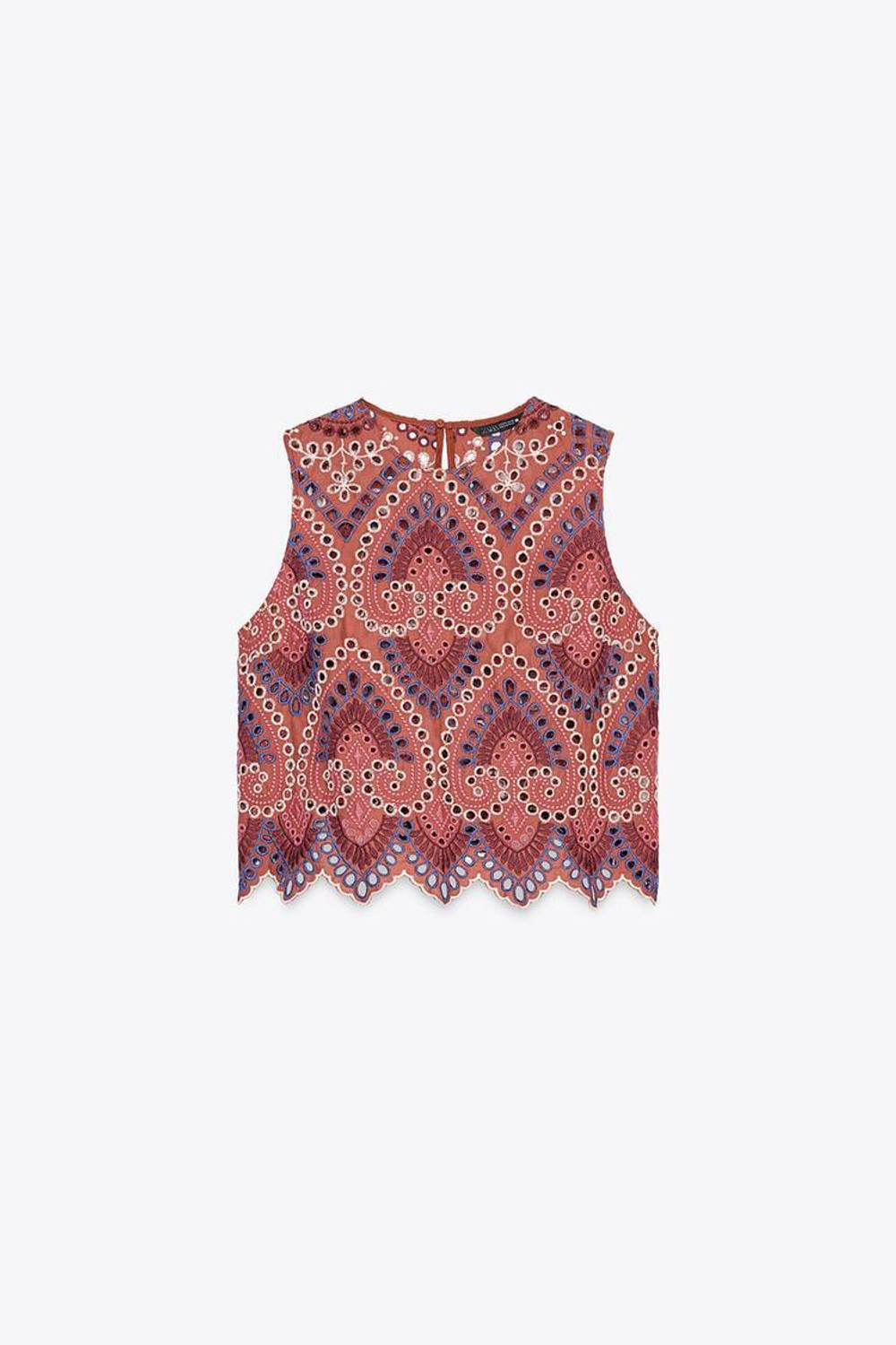 ZARA ТОП С АЖУРНОЙ ВЫШИВКОЙ, РАЗНОЦВЕТНЫЙ